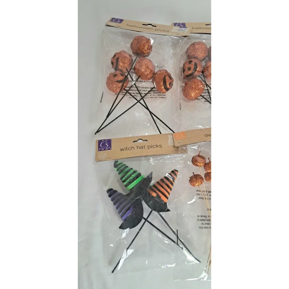 Crafter's Square Halloween Pumpkin Witch Picks Filler Decor Purple Green Glitter